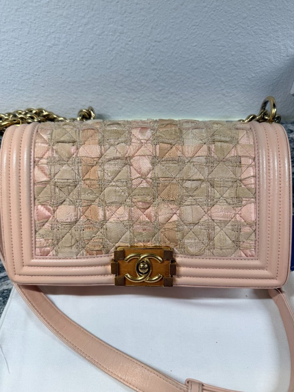 Chanel Iridescent Tweed Lambskin Medium Le Boy Flap Pink Limited Edition